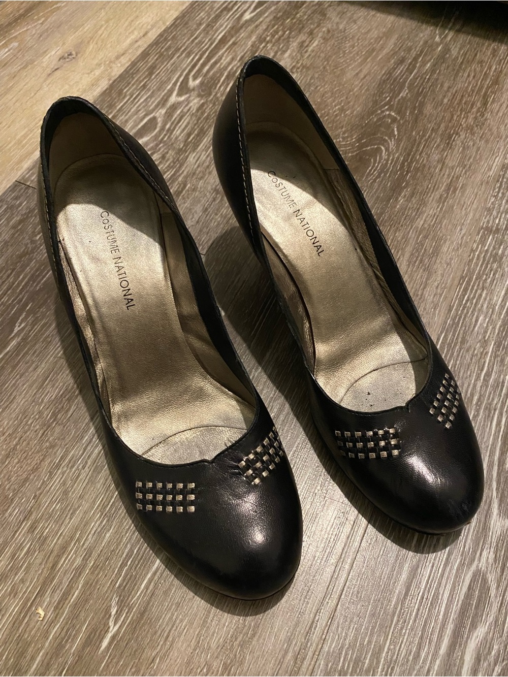 CNC Costume National Black Leather Stud Accent Pumps